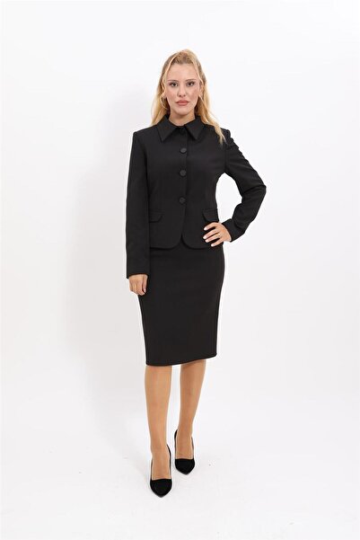 ÖNDER ÖZSOY Peplum Ceket & Kalem Etek Takım-Siyah