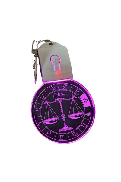 T&M Personalizare Keychain with LED Acrylic - Zodiac Libra Round - Horoscope with Battery, Multicolor