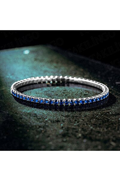 Takılingo 925 Ayar Gümüş Mavi Safir Taşlı Su Yolu Tasarımlı Elastik Model Erk...