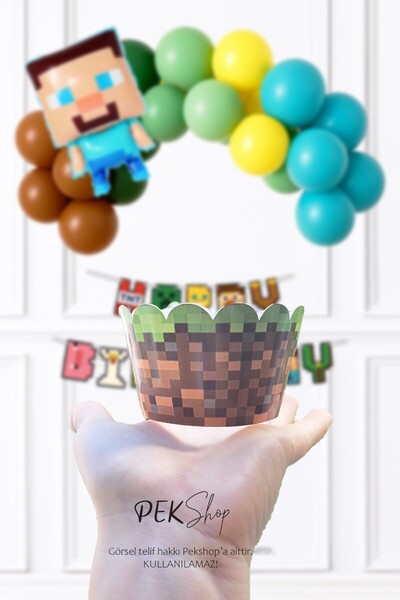 PEKSHOP Minecraft Konsept Cupcake Sargısı 10'lu Minecraft Tema Doğum Günü