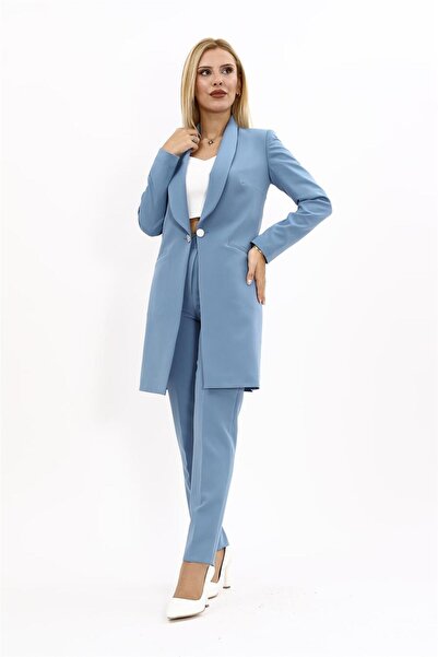ÖNDER ÖZSOY Shawl Collar Pocketed Long Jacket & Skinny Leg Trousers Set - Sea...