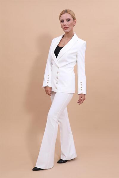 ÖNDER ÖZSOY İspanyol Kol Ceket & İspanyol  Paça Pantolon Takım-Ekru