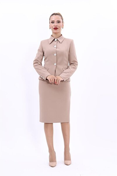 ÖNDER ÖZSOY Peplum Ceket & Kalem Etek Takım-Taş