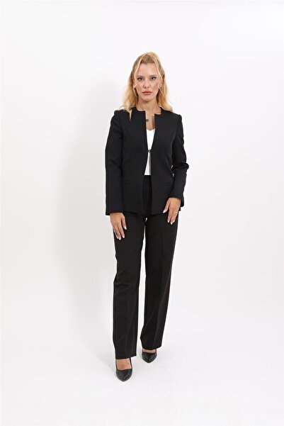 ÖNDER ÖZSOY Oval Collar Classic Jacket with Side Pockets & Wide Leg Trousers ...