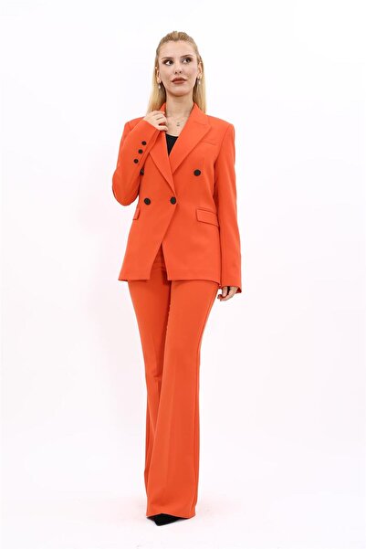 ÖNDER ÖZSOY Erkek Yaka Çapraz Ceket & İspanyol Paça Pantolon-Turuncu