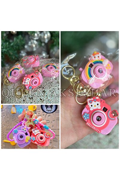 QUEEN AKSESUAR Cute Kuromi Hello Kitty Animal Projection Projector Movie Video Bell Keychain Pink