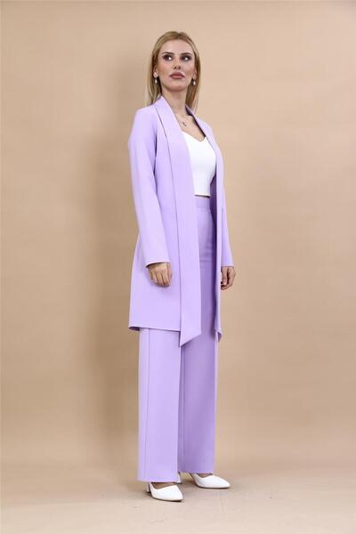 ÖNDER ÖZSOY Shawl Collar Long Jacket & Wide Leg Trousers-Violet - 1001520