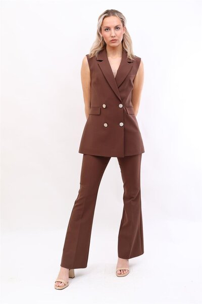 ÖNDER ÖZSOY Blazer Yelek & İspanyol Paça Pantolon-Kestane - 1523530