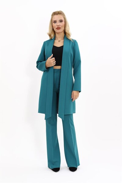 ÖNDER ÖZSOY Shawl Collar Long Jacket & Spanish Flare Trousers-Petrol - 1001530