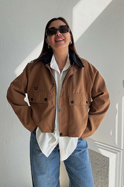 ELVAN TOLON Tan Velvet Collared Trenchcoat