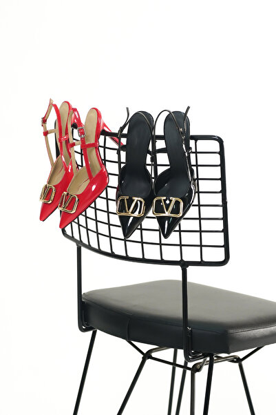 AleWomen Walen Kırmızı Rugan Gold Toka Detaylı Sivri Burun Yüksek Topuk Kadın Stiletto Topuklu Ayakkabı