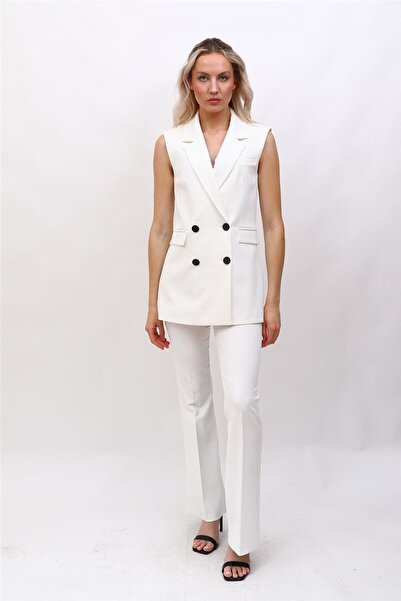 ÖNDER ÖZSOY Blazer Yelek & İspanyol Paça Pantolon-Beyaz
