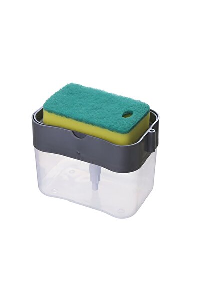 NEO 2-in-1 Sponge Holder and Dish Detergent Dispenser, 380 ml, Gray/Transparent -