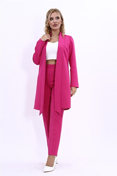 ÖNDER ÖZSOY Shawl Collar Long Jacket & Skinny Leg Trousers - Fuchsia - 1001510