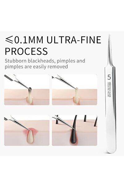 NEO Set 8 pensete pentru extractie puncte negre, comedoane, acnee, ustensile cosmetice din inox, metalic