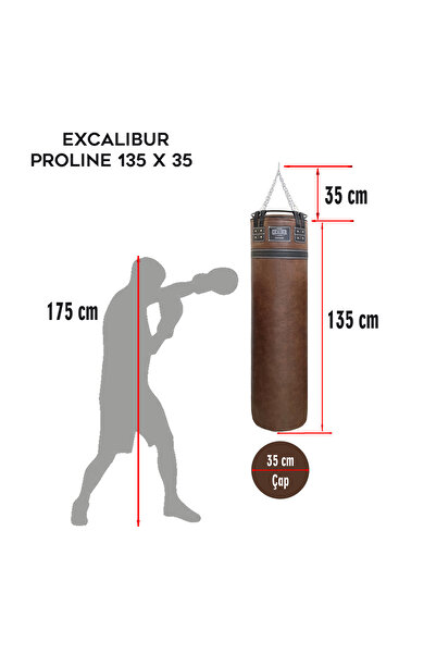 Excalibur Proline Steel Salon Tipi Profesyonel Çemberli Boks Torbası 135 x 35 Kahve