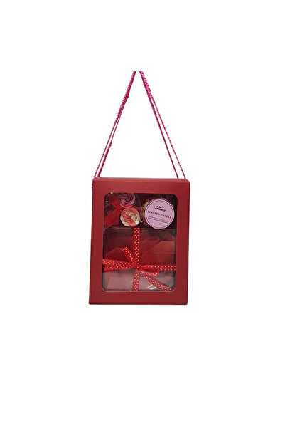 velve Special set, Women's Day with scarf, martisor, scented candle, 3 soap roses, pink, Pink