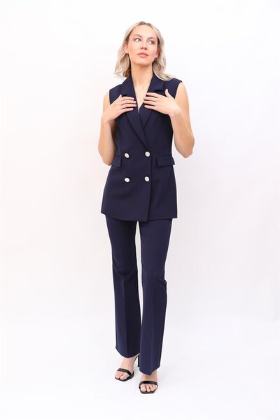 ÖNDER ÖZSOY Blazer Yelek & İspanyol Paça Pantolon-Lacivert