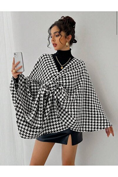 Machetta Women's Houndstooth Patterned Stylish Poncho