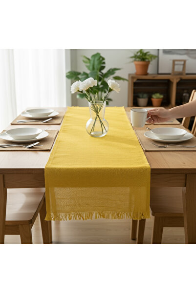 Bohem kutusu مفرش طاولة مزخرف بتصميم الخريف من قماش الجوت الأصفر - 40 × 95 سم