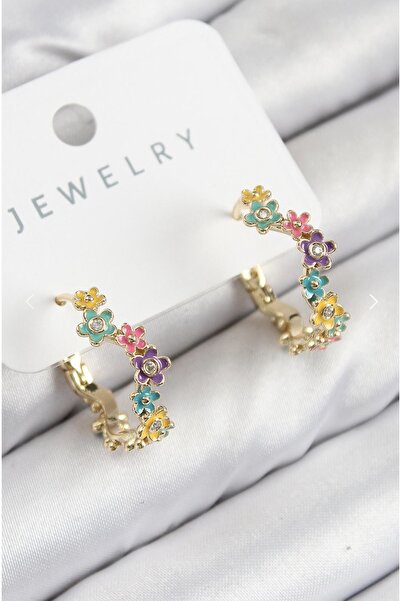 İnci Pirinç Renkli Papatya Model Gold Renk Kadın Küpe