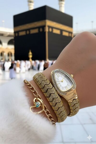 İ&A HOME ساعة يد نسائية موديل ثعبان بحجر الزركون