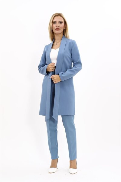 ÖNDER ÖZSOY Shawl Collar Long Jacket & Skinny Leg Trousers-Navy - 1001510