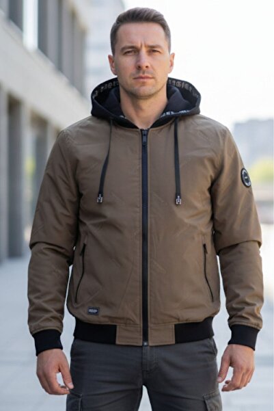 embody Men's jacket, large size, waterproof, with detachable hood, pockets, with zip, brown 8403-4
