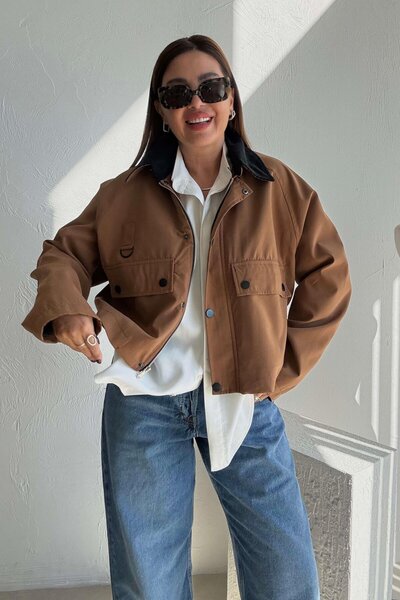 ELVAN TOLON Tan Velvet Collared Trenchcoat