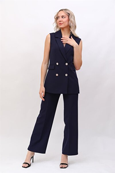 ÖNDER ÖZSOY Blazer Yelek & Bol Paça Pantolon-Lacivert