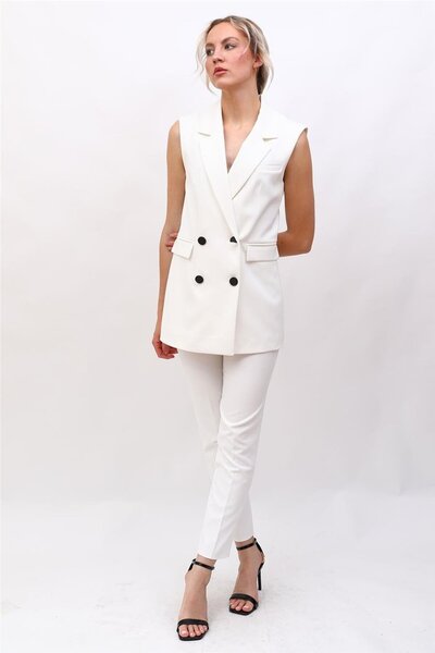 ÖNDER ÖZSOY Blazer Yelek & Boru Paça Pantolon-Beyaz