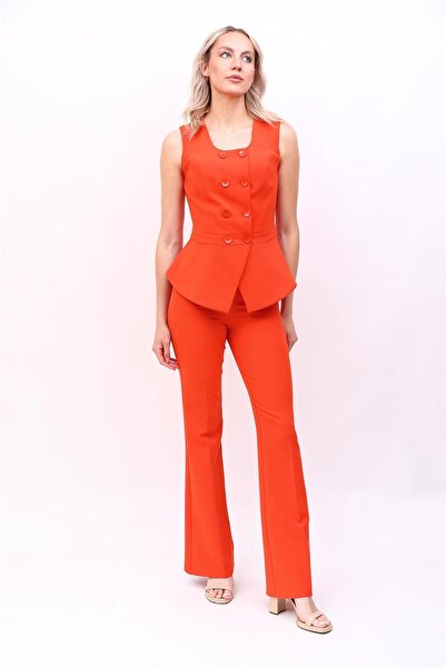 ÖNDER ÖZSOY Aller Yelek & İspanyol Paça Pantolon Takım-Turuncu