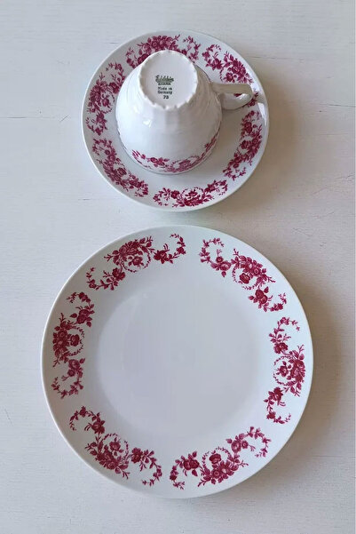 Bavaria Edelstein 73 Antique Porcelain Teacup Set with Pink Flowers 3 Pieces 130 ml