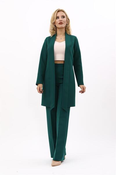 ÖNDER ÖZSOY Shawl Collar Long Jacket & Wide Leg Trousers - Emerald - 1001520