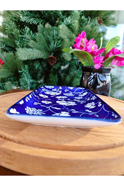 Madame Coco Rêve Bleu Rennes Dikdörtgen Mavi Renk Çiçekli Tabak 22 x 12 cm - 1 Adet