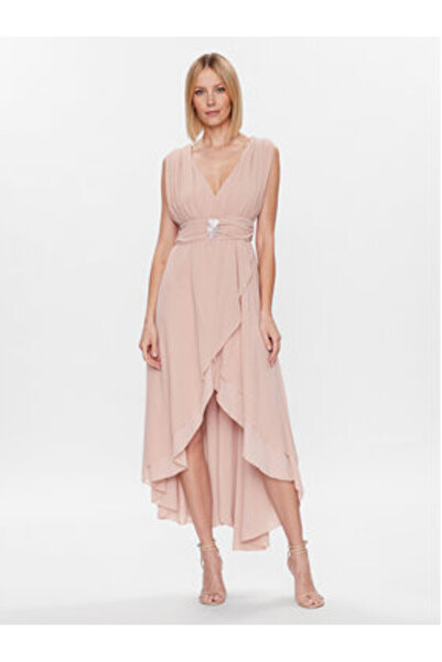 Vicolo Γυναικείο Φόρεμα Κοκτέιλ TE0064 Μπεζ