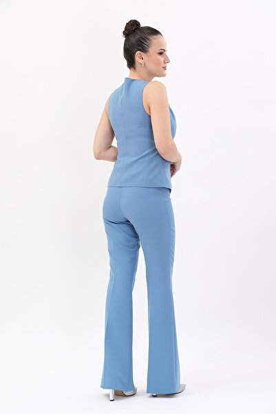 ÖNDER ÖZSOY Klasik Yelek & İspanyol Paça Pantolon Takım-Deniz