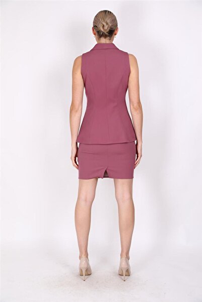 ÖNDER ÖZSOY Abiye Yelek & Kısa Klem Etek Takım-Rose