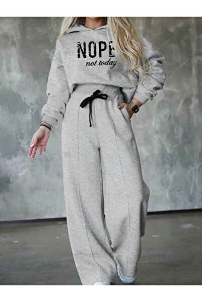 modaserdem    Women's Long Sleeve Nope Printed Ribbed Waist Double Suit