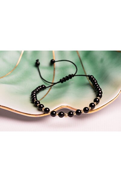 OEM Brățară cu șnur,pietre semipretiaose si bilute din aur 585 14K - Reglabila