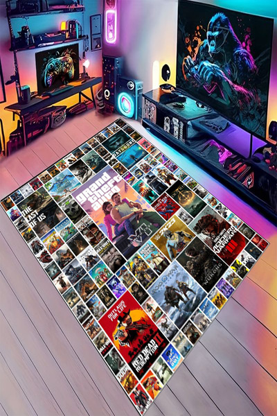 Reyhani GTA OYUNLAR Desenli Kaymaz Taban Makinede Yıkanabilir Gaming Oyuncu G...