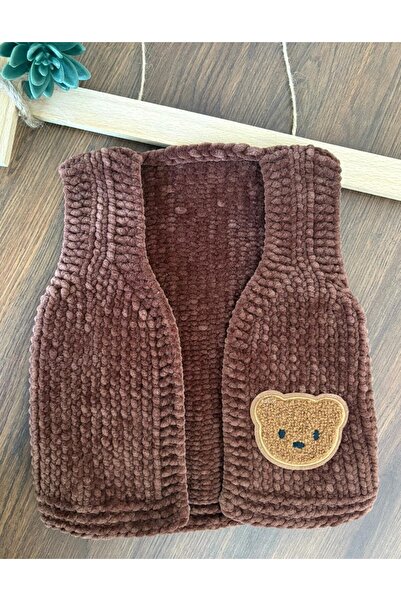 bebiktanem Ayıcıklı El Örgüsü Kadife Bebek Yelek
