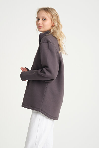 Superlife Γυναικείο φούτερ με άνετη εφαρμογή, φλις εσωτερικά, 3 κλωστές, μισό φερμουάρ spr24swK21