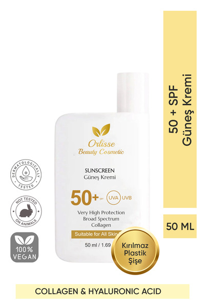 orlisse beauty cosmetic Güneş Kremi SPF 50 Suya Dayanıklı, Mavi Işık Koruyucu...
