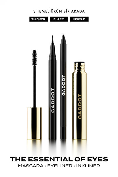 Gaddot Essential 3’lü Göz Makyaj Seti – Maskara, Eyeliner, Siyah Göz Kalemi (Suya Dayanıklı, Kalıcı)