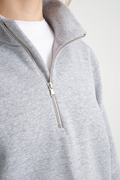 Superlife Γυναικείο φούτερ με άνετη εφαρμογή, φλις εσωτερικά, 3 κλωστές, μισό φερμουάρ spr24swK21