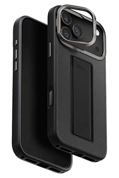 UNIQ Better By Design İphone 17 Pro Max Kılıf Heldro Vegan Deri Kapak Kamera Standlı Kapak FlexGrip™ Kolay Tutma Bandı