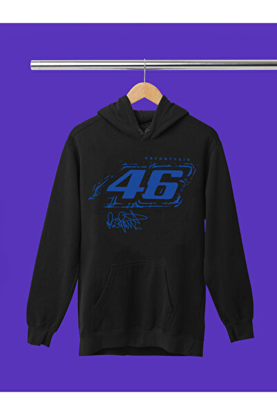MAGORS V.Rossi Vr46 Printed Cotton Long Sleeve Ribbed 3 Thread Hooded Biker S...