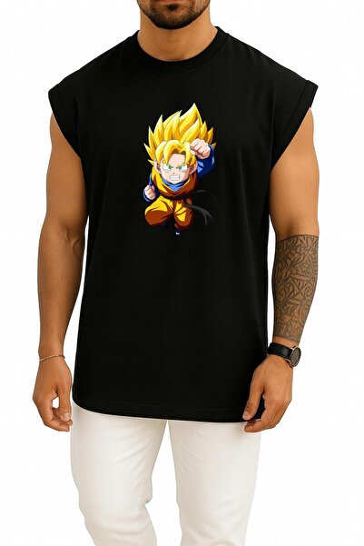 Bahriyeli Collection تيشيرت بدون أكمام بتصميم صدر كبير الحجم لشخصيات غوتن وتو...