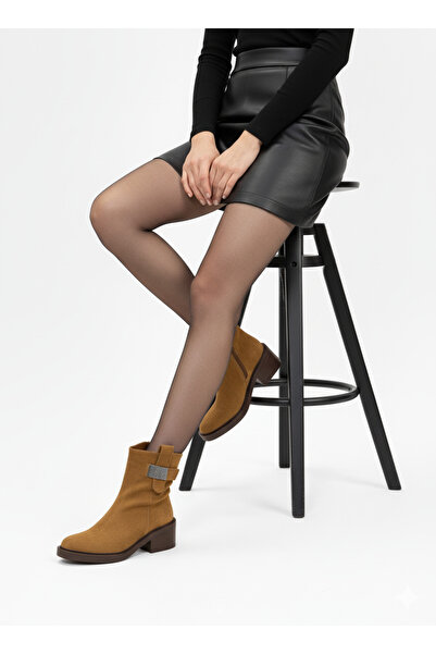 manzo 24106 Hakiki Deri Fermuarlı Yuvarlak Burun Alçak Topuklu Bot Ayakkabı